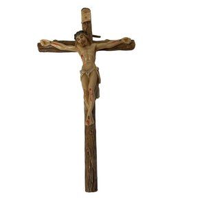 Christian Crucifix Cross INRI Resin Wall Hanger White Gold Crucifixion 10" x 5"